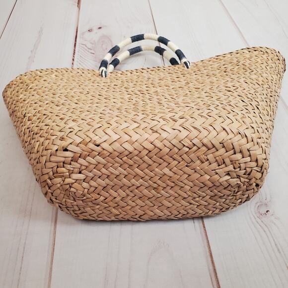 Gap Straw Pom Pom Basket Bag Tan Multi - Picture 13 of 15